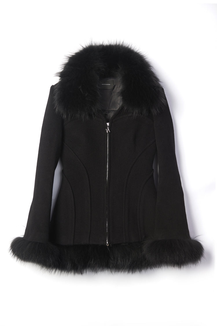 NOPHORA feather collar tailored coat