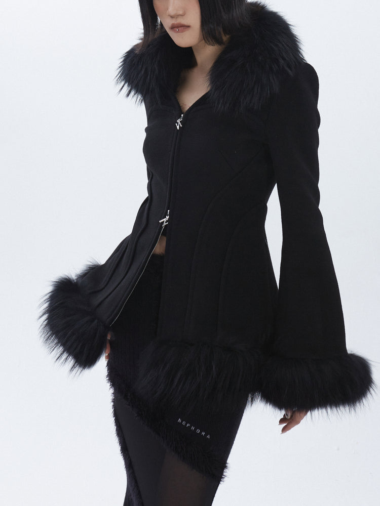 NOPHORA feather collar tailored coat