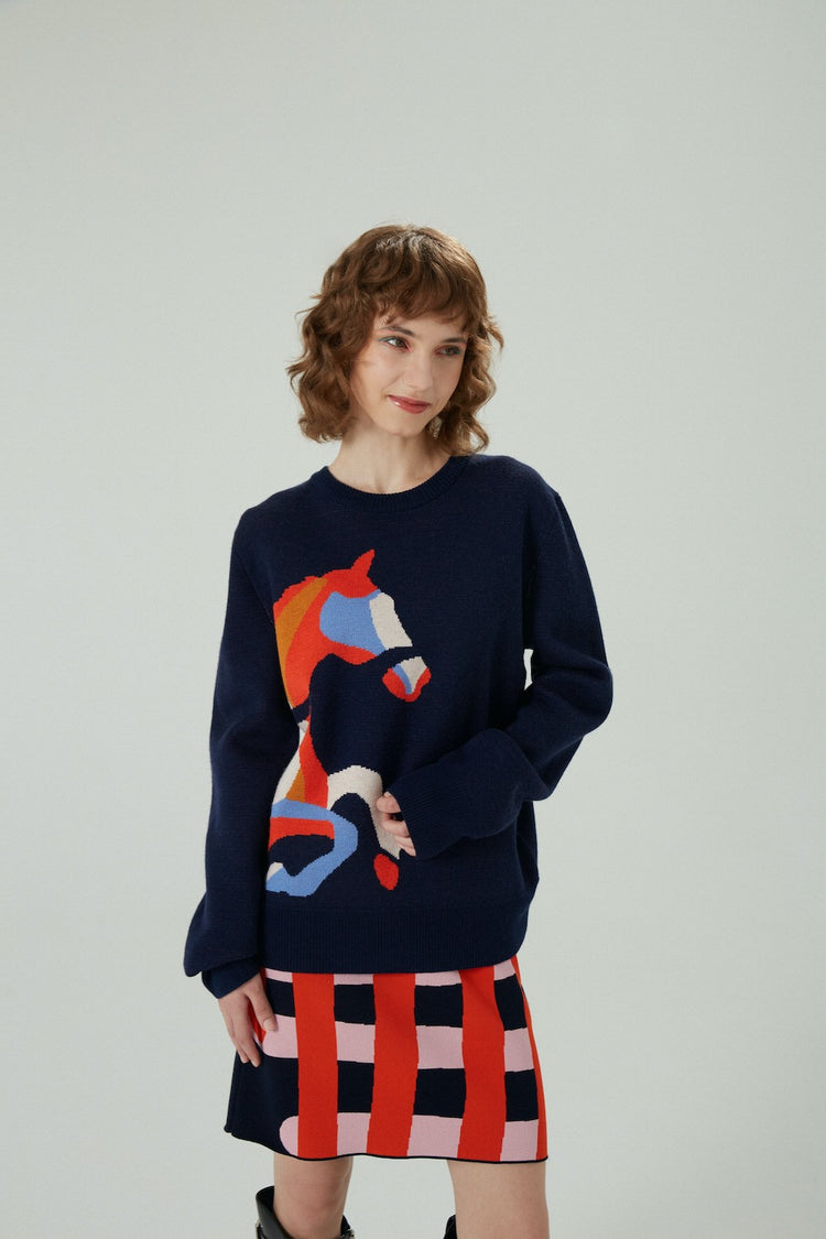 CYNTHIA&XIAO Crew Neck Sweater with Horse