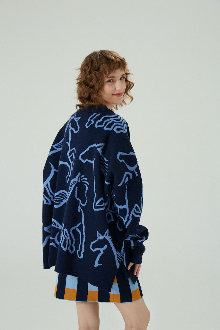 CYNTHIA&XIAO Knitted Cardigan with Horse