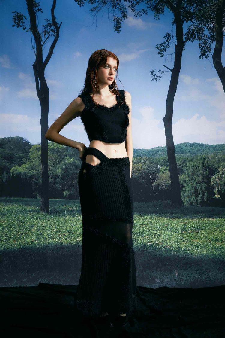 NOPHORA Knit Skirt with Waist Hollow