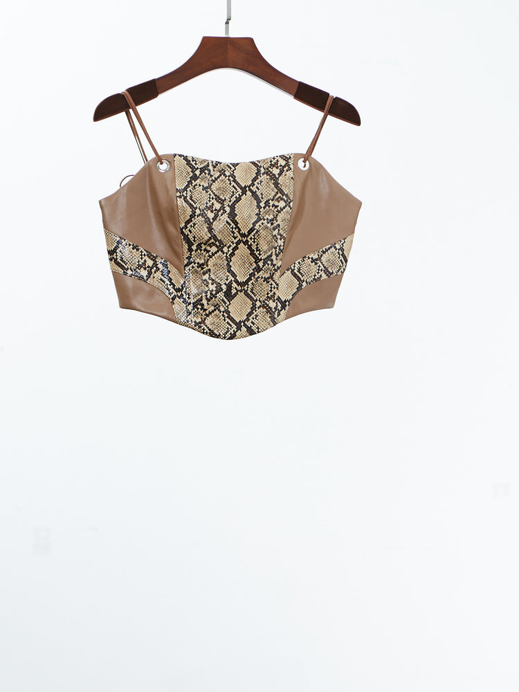 NOPHORA snakeskin patternt cropped bustier top