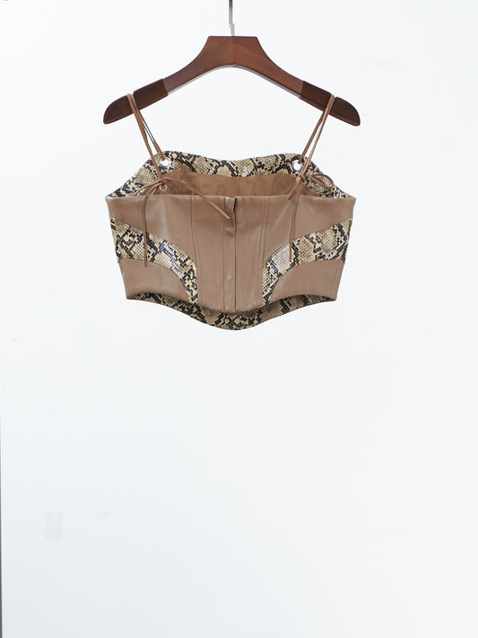 NOPHORA snakeskin patternt cropped bustier top