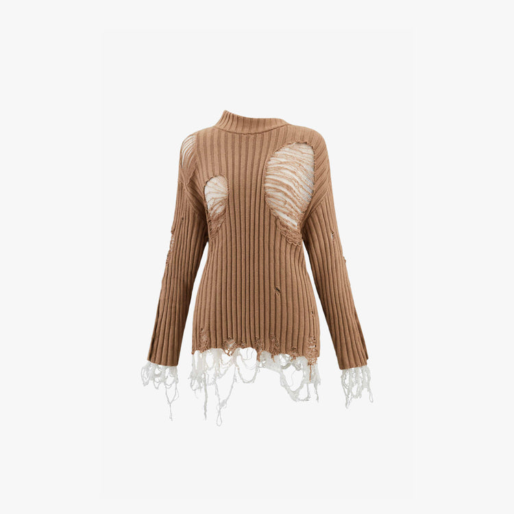 MONO FLAT Hollowed Sweater with Fringes