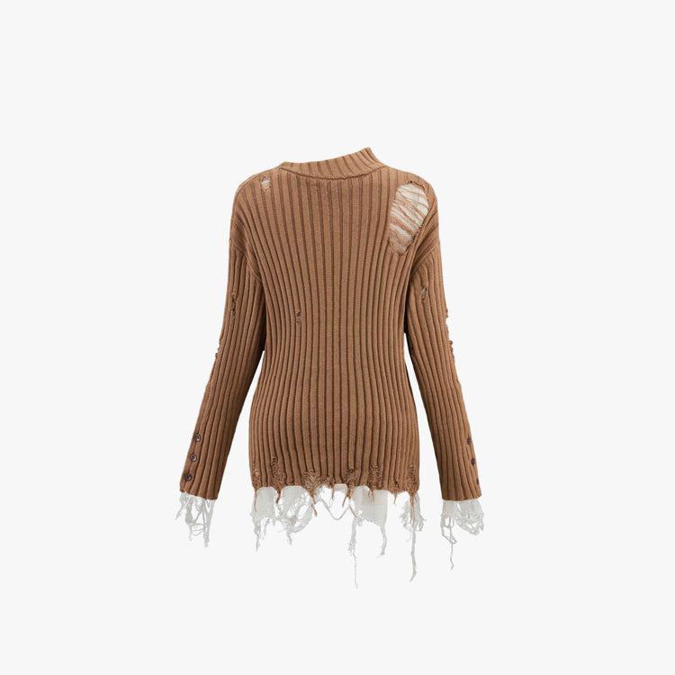 MONO FLAT Hollowed Sweater with Fringes